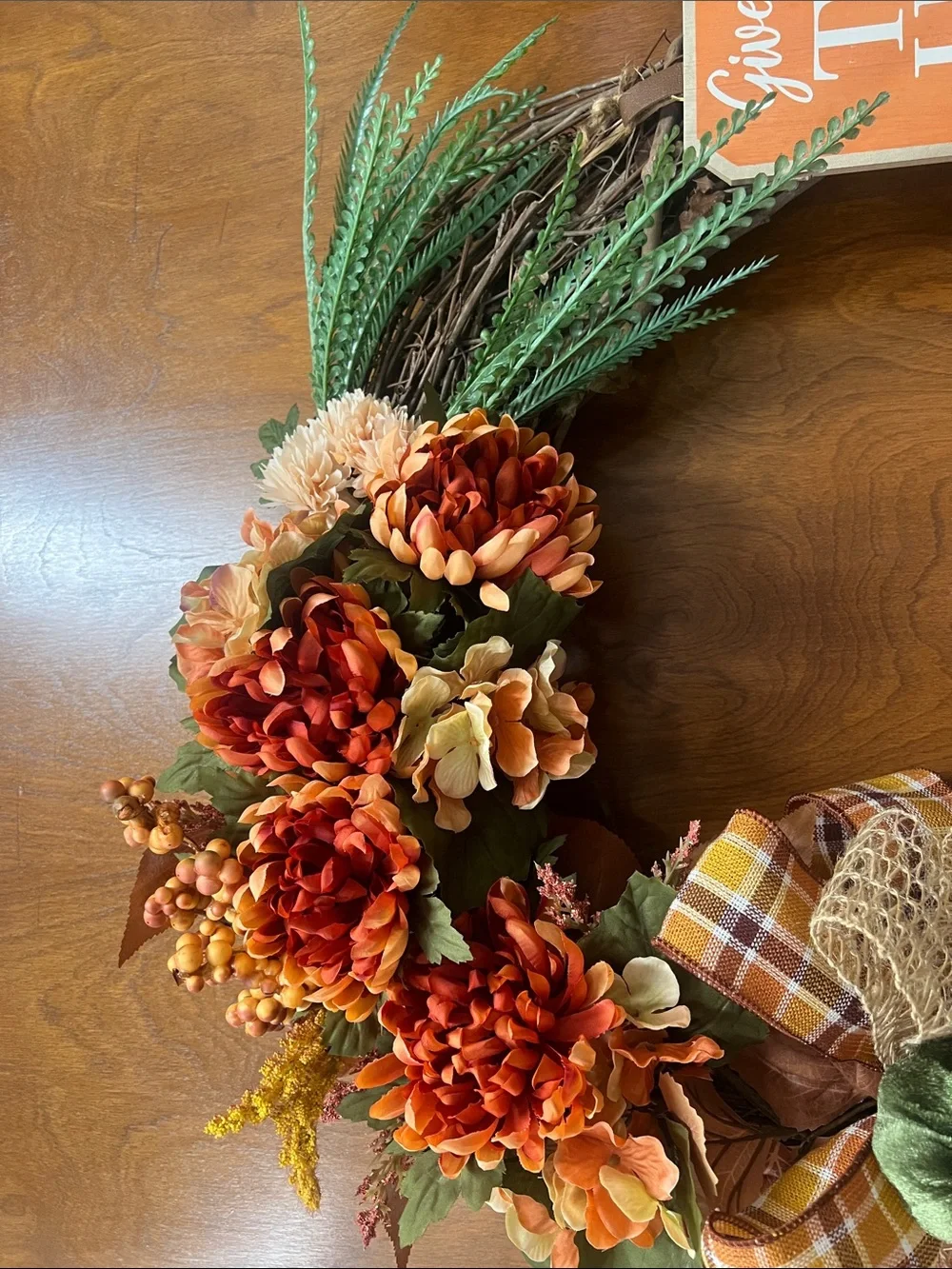Autumn 'Give Thanks' Harvest Wreath with Orange Blooms